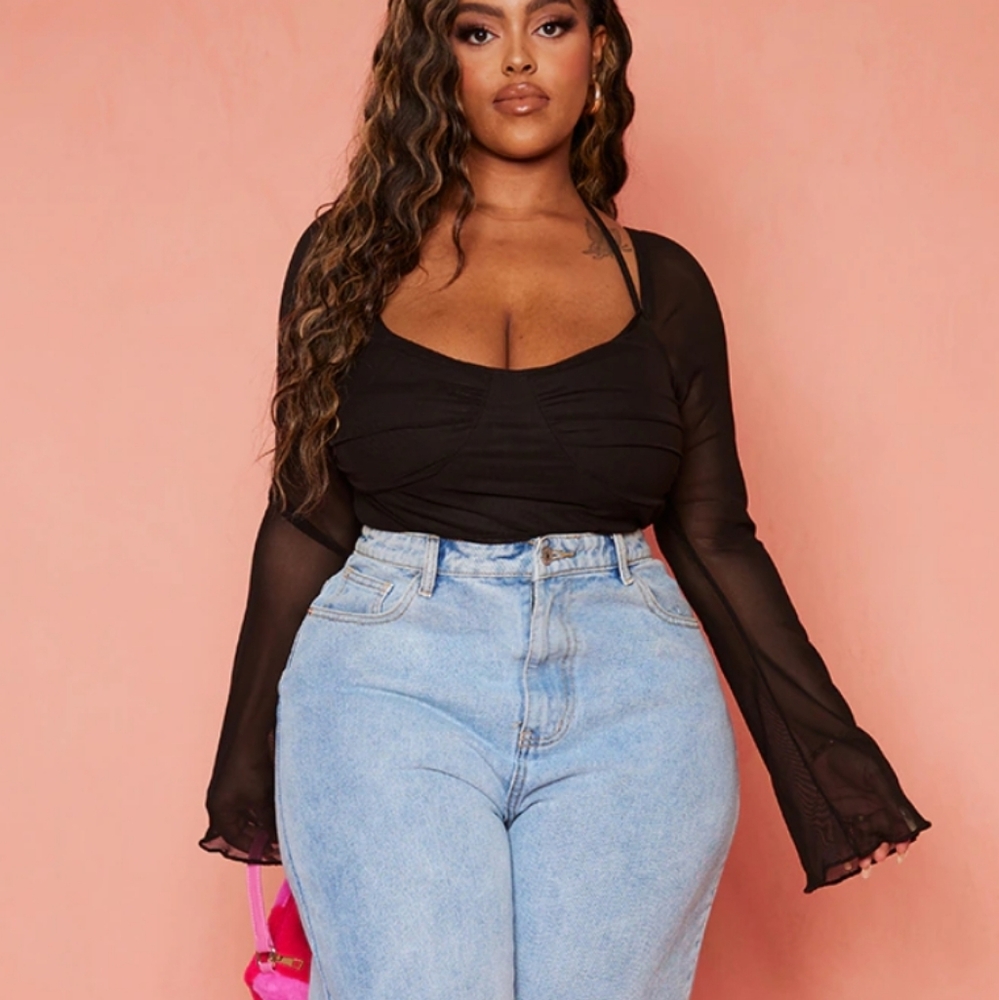 Pretty Little Things Elegant Black Sheer Sleeve Bodysuit Top 16